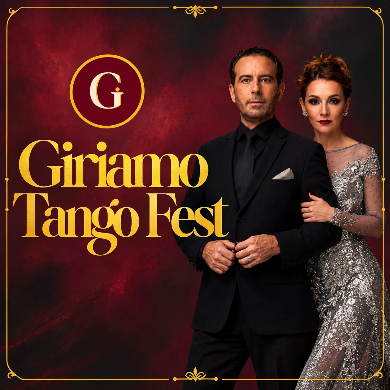 Giriamo Tango Fest artwork with tango dancers, Lignano Sabbiadoro, Italy